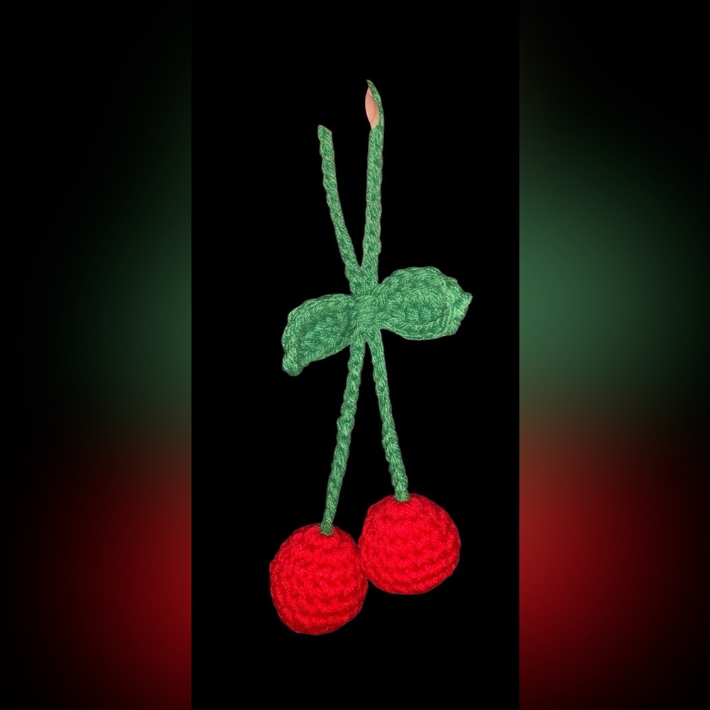 Hand Crafted Red and Green Cherry Car Rear View Mirror hanging